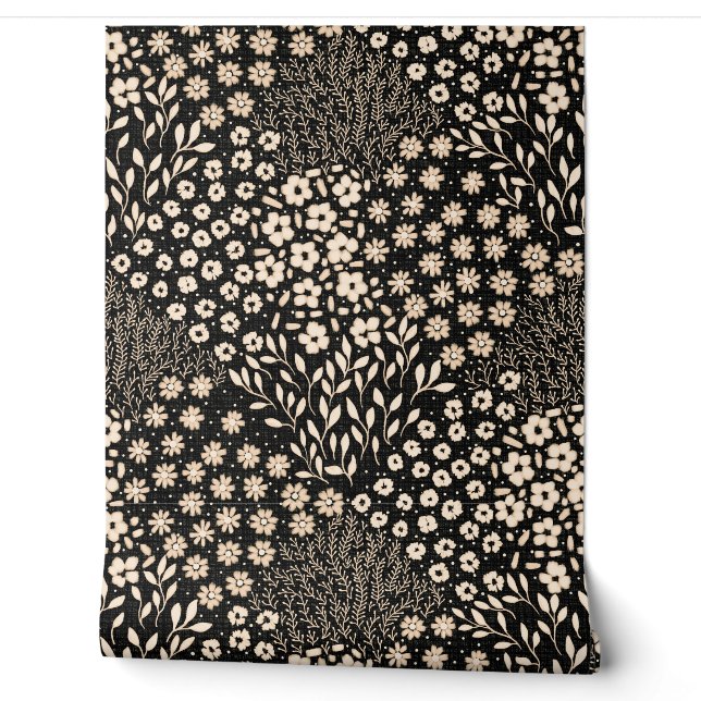 Papier Peint Granny Chic Pays Moderne Floral Noir Beige (Déroulement)