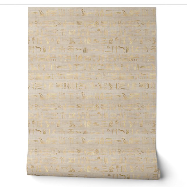Papier Peint Graphique égyptien Thème Égypte Or et beige (Déroulement)
