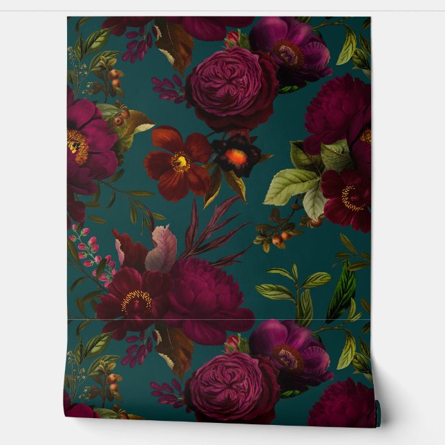 Papier Peint Gras Gothique Nuit Moody Florals Fond d'écran (Déroulement)