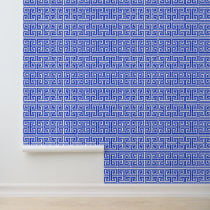 Papier Peint Grec Meander Carré clé H Motif bleu