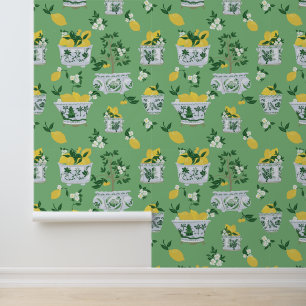 Papier Peint Green Chinoiserie Ginger Jar Lemon Trees