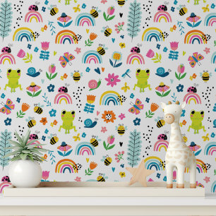 Papier Peint Grenouilles Mignonnes Décoration Arc-en-ciel pour 