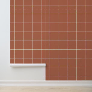 Papier Peint Grille Neutre Branchée Rouge-Brown Argile 6"