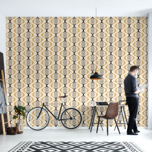 Papier Peint Gris Ocre Jaune Moutarde Ivoire Motif Ondé Ogee