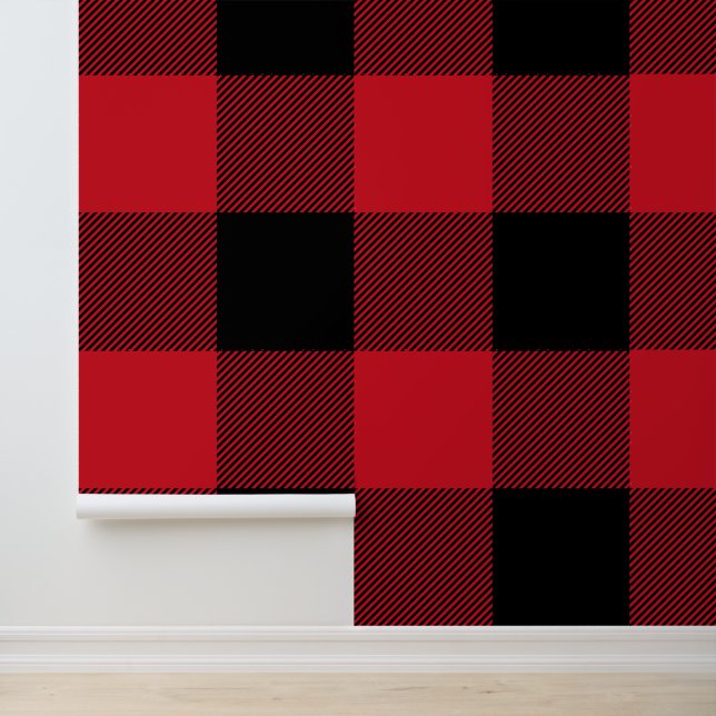 Papier Peint Gros buffle rouge et noir plaid (Application)