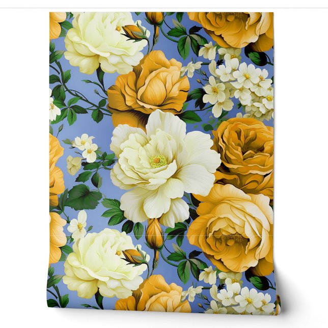 Papier Peint Grosse Fleur de rose jaune rétro (Déroulement)