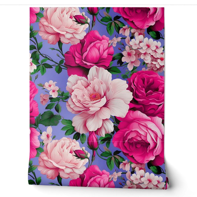 Papier Peint Grosse Fleur rose rétro (Déroulement)