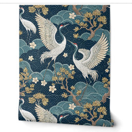 Papier Peint Grues japonaises en bleu marine