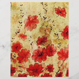 Papier peint Grunge Rouge Floral Motif Papier pein