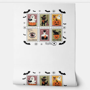 Papier Peint Halloween vintage Chat Postage Collection de timbr