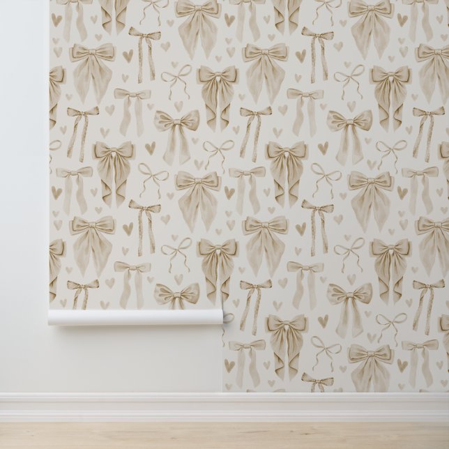 Papier Peint Hand-Drawn Bows in Champagne and Beige (Application)