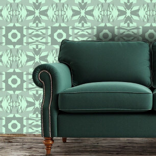 Papier Peint Harmonie géométrique verte et blanche