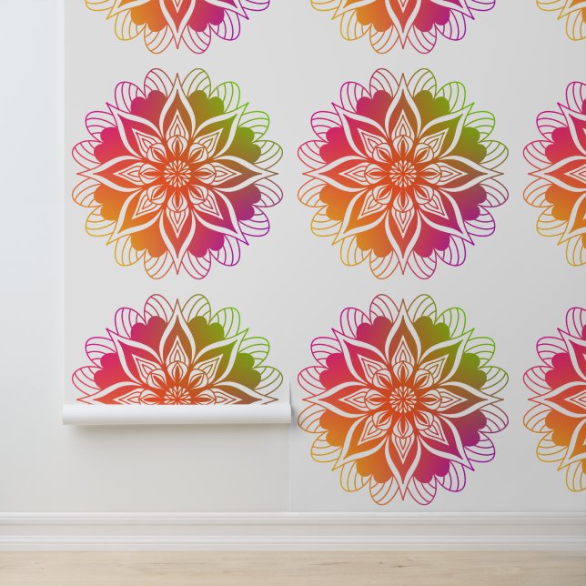 Papier Peint Harmonie Radieuse Boho Mandala Orange Purple Red (Application)