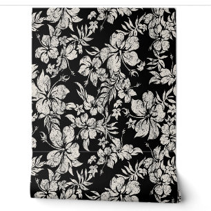 Papier Peint Hibiscus Pareau dévêtu Hawaïen - Noir