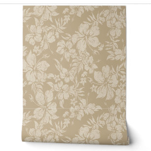 Papier Peint Hibiscus Pareau dévêtu Hawaïen - Taupe