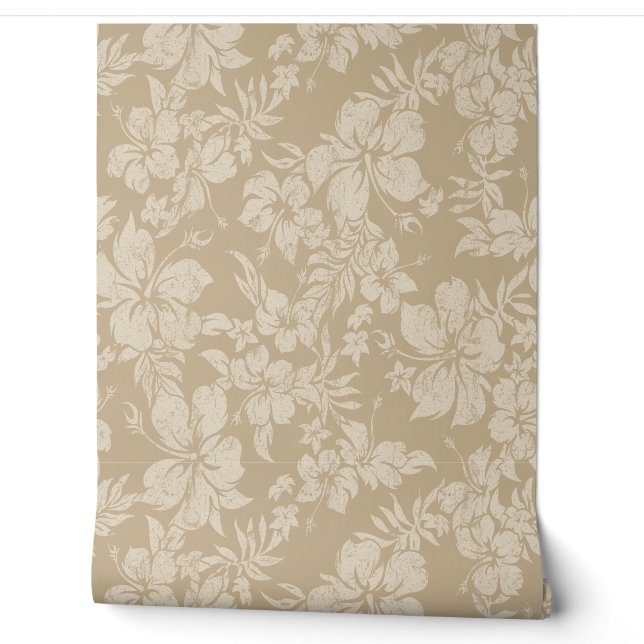 Papier Peint Hibiscus Pareau dévêtu Hawaïen - Taupe (Déroulement)