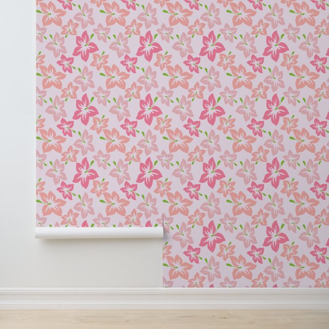 Papier Peint Hibiscus Rose, Fleurs Roses, Motif De Fleurs (Application)