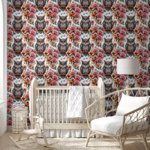 Papier Peint Hiboux de rêve et élégance florale