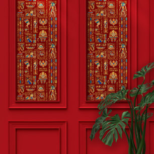 Papier Peint Hiéroglyphes et divinités égyptiennes en rouge