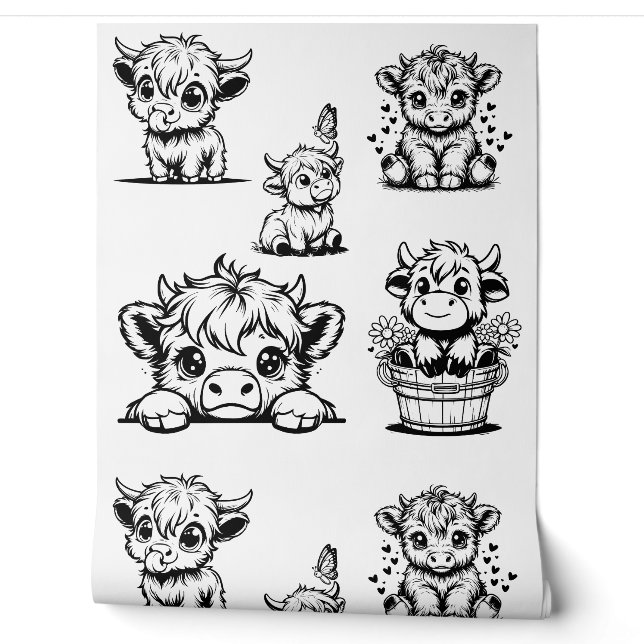Papier Peint Highland Cow Cute Print (Déroulement)