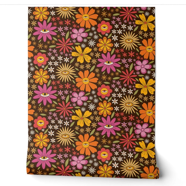 Papier Peint Hippie Psychédélique les années 70 Fleurs Super Mo (Déroulement)
