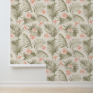 Papier Peint Hisbiscus Tropical Palm Tree Motif