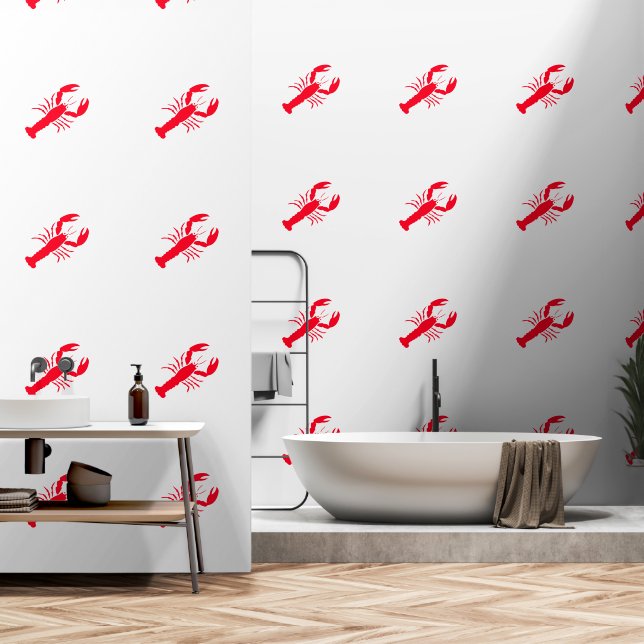 Papier Peint Homard Rouge Crustacé 4Joanie (Salle de bain)