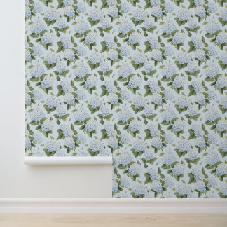 Papier Peint Hortensias Bleus Floral Grand-Mère Côtière