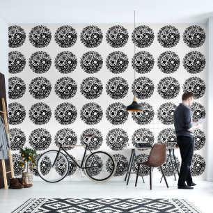 Papier Peint Huile florale noire et blanche Yin Yang