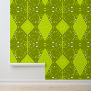 Papier Peint Illustration Bohème Chintz Olive Vert Avocado
