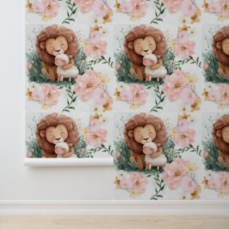 Papier Peint Illustration Du Lion Et De L'Agneau Bébé Pour La S
