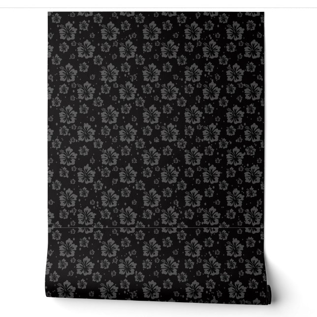 Papier Peint Illustration Florale Noire Sur Arrière - plan Noir (Déroulement)