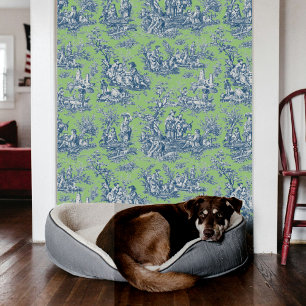 Papier Peint Imprimé vintage bleu vert toile de jouy