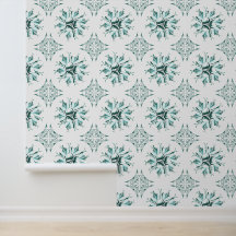 Papier peint Inky Floral | Blanc vert Turquoise