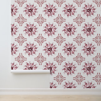 Papier peint Inky Floral | Bourgogne et blanc