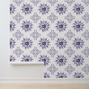 Papier peint Inky Floral Lilac violet blanc