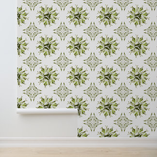 Papier peint Inky Floral | Vert et blanc