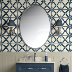 Papier Peint Interlace océanique - Marine, Beige - Inspirée du