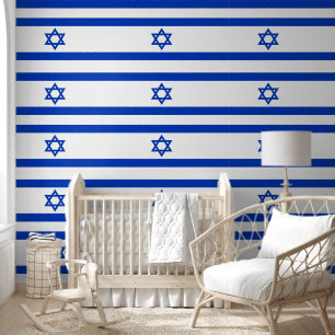 Papier Peint Israël Star de David Drapeau Motif Bleu et Blanc