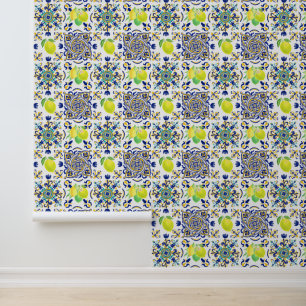 Papier Peint Italien Majolica Style Citron Carrelage Motif
