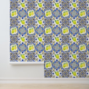 Papier Peint Italien Majolica Style Citron Carrelage Motif