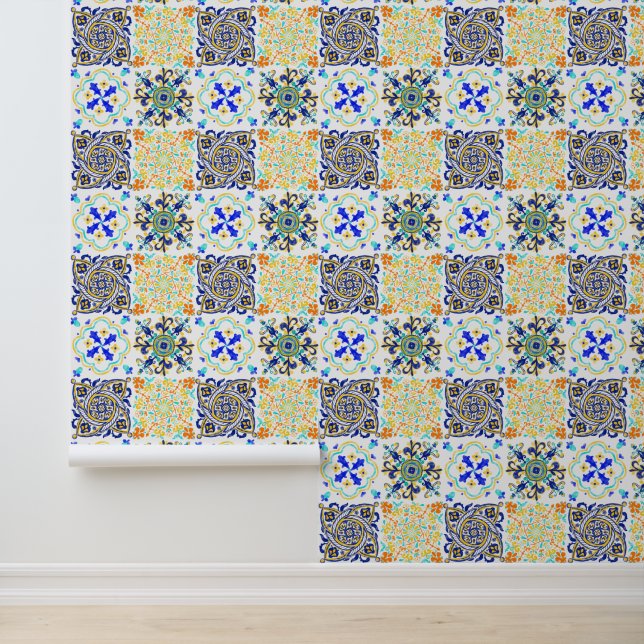 Papier Peint Italien Majolica Style Motif de carreaux (Application)
