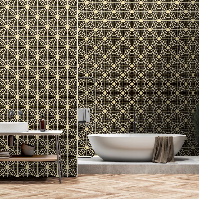 Papier Peint Ivoire et noir Géométrique Moderne Classique Chic  (Salle de bain)