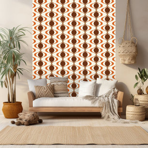 Papier Peint Ivory Tan Brown Burn Orange Ogee Wave Motif