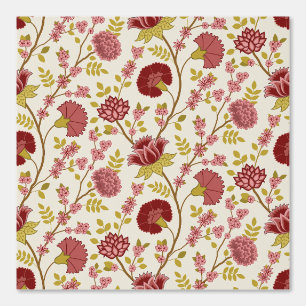 Papier Peint Jacobean Floral Pattern Rouge Rose Gold Crème