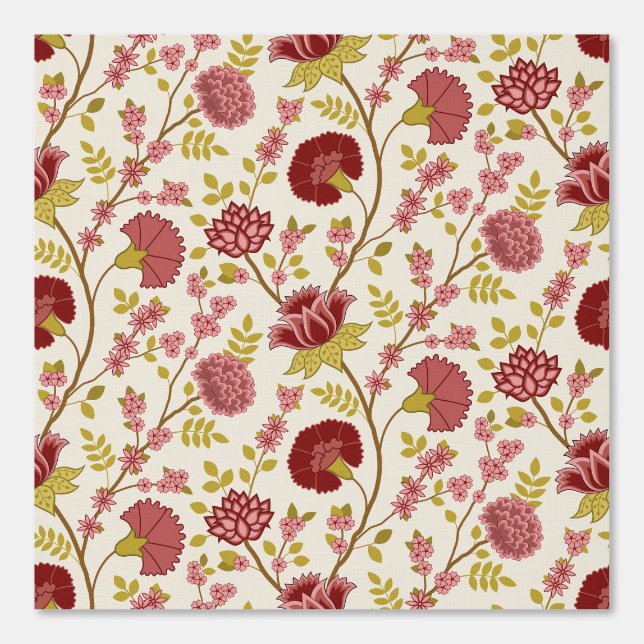 Papier Peint Jacobean Floral Pattern Rouge Rose Gold Crème (Recto)
