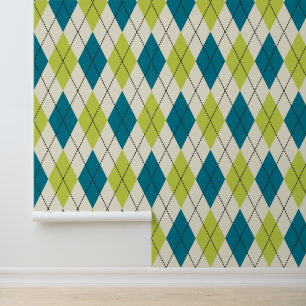 Papier Peint Jacquard Bleu Et Vert