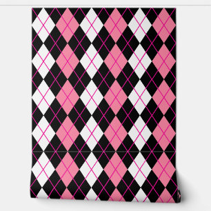 Papier Peint Jacquard rose noir blanc Diamant Design