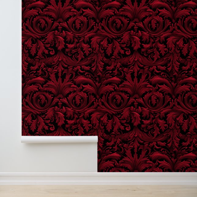 Papier peint Jacquard Swirling Rouge gothique (Application)