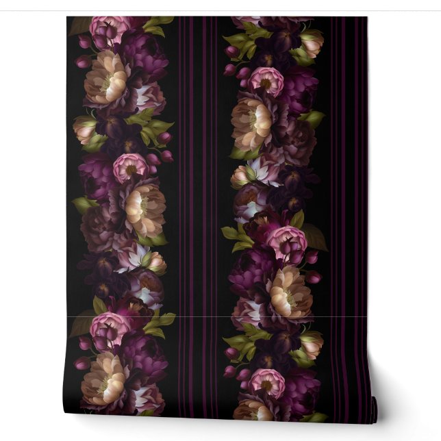 Papier Peint Jardin Fleur Foncé Mystique Victorien Avec Des Ray (Déroulement)